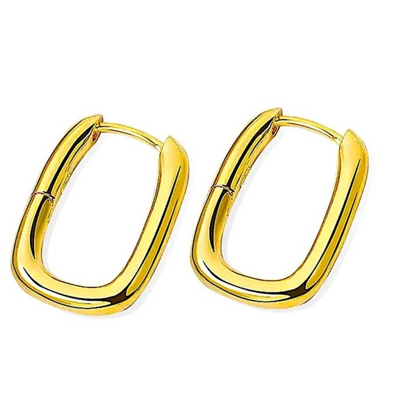 Gold Plated Square Hoop Drop Dangle Earrings - Picture 2 of 4